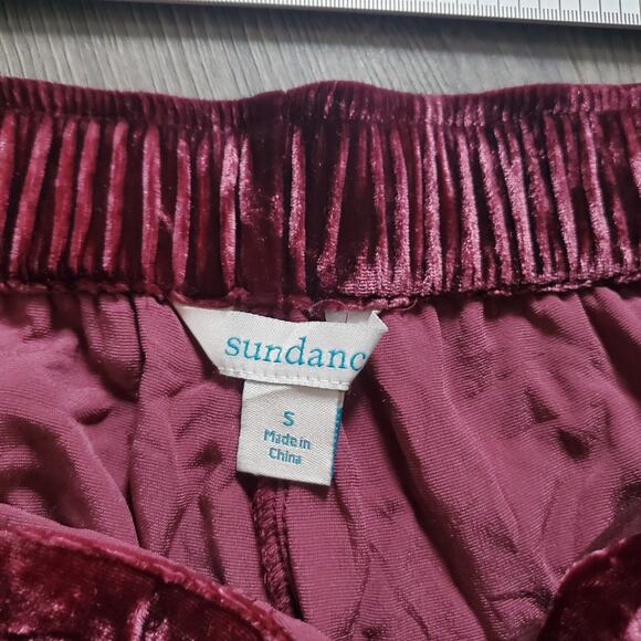 Sundance Pants Velvet Women XS Burgundy Pull On Elastic Waist Wide Leg Crushed - Picture 3 of 9
